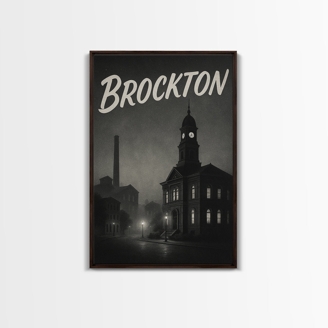 Brockton Massachusetts Travel Poster, Canvas Print, Vintage Noir Poster Art, Brockton City Art, Travel Prints, Travel Wall Art, Art Print