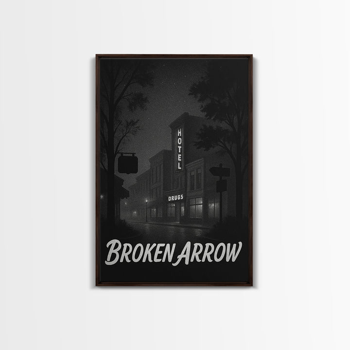 Broken Arrow Oklahoma Travel Poster, Canvas Print, Black And White Travel Art, Broken Arrow Wall Art, Travel Print, Vintage Travel Art