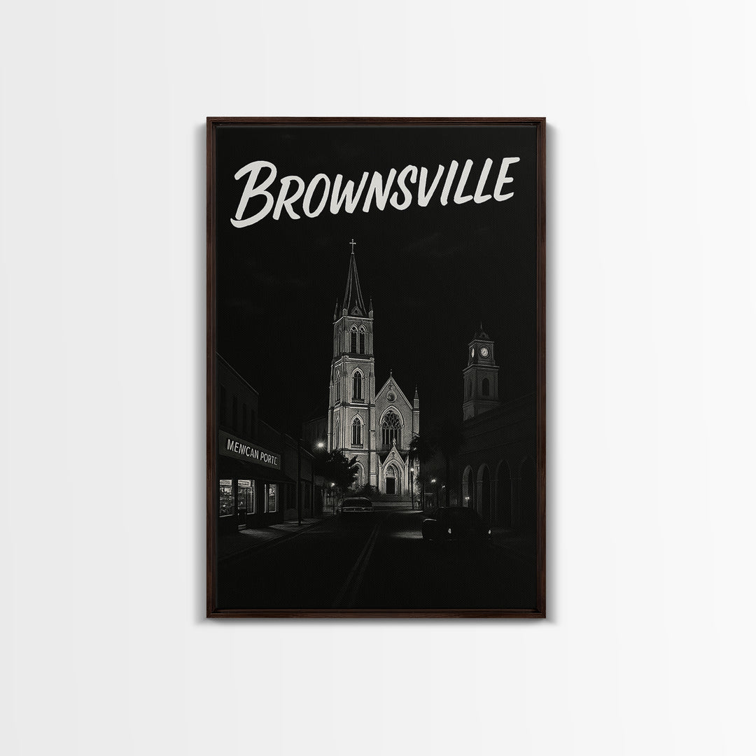 Brownsville Travel Poster, Canvas Print, Dark Moody City Wall Art, Brownsville Poster Print, Home Office Decor, Wanderlust Decor