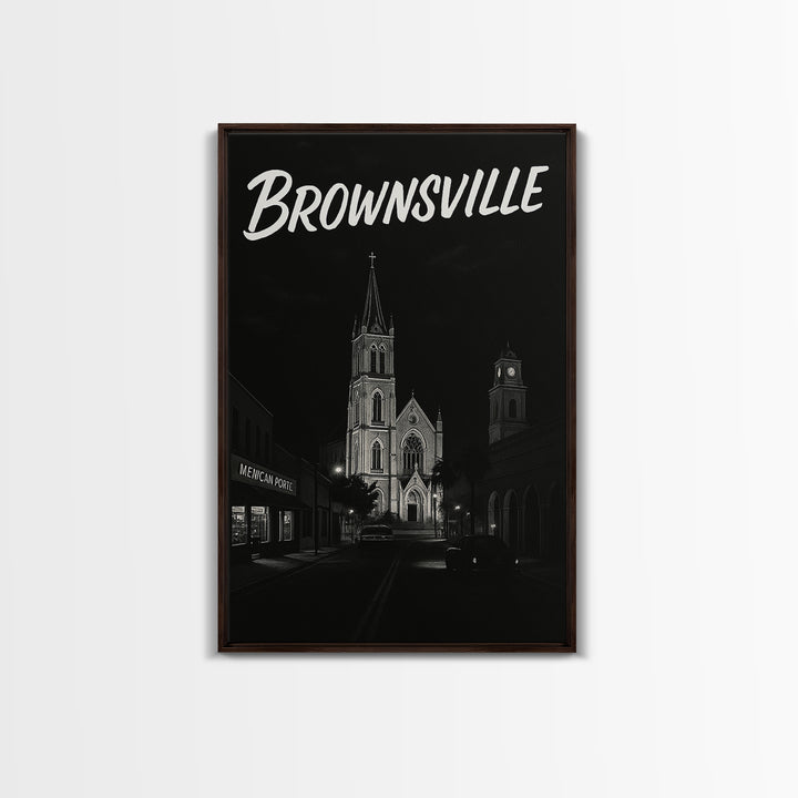Brownsville Travel Poster, Canvas Print, Dark Moody City Wall Art, Brownsville Poster Print, Home Office Decor, Wanderlust Decor
