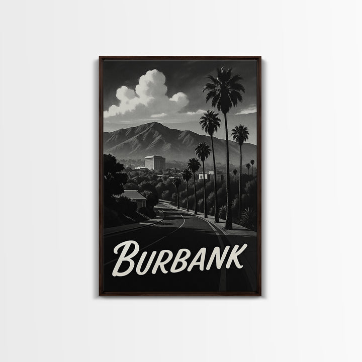 Burbank Travel Poster, Framed Canvas Print, Night Street Poster Art, Burbank City Art, Gift For Travelers, Eclectic Wall Decor