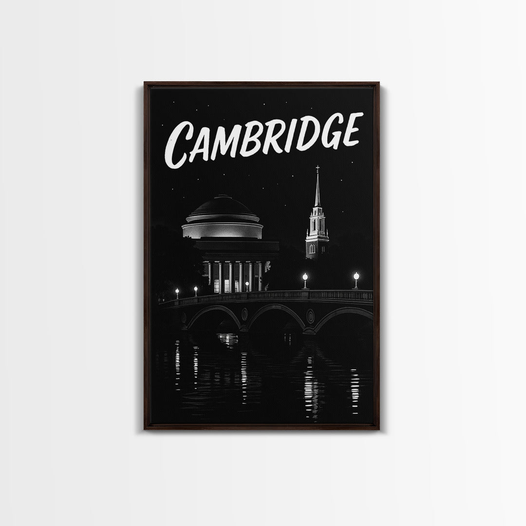 Cambridge Travel Poster, Canvas Print, Black And White Travel Art, Cambridge Wall Art, Fine Art Print, Gift For Travelers, Vintage City Art