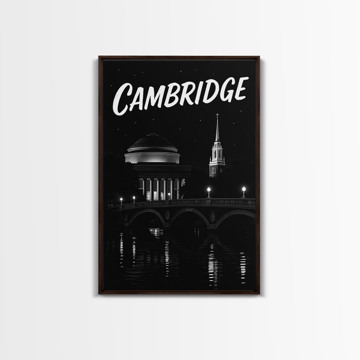 Cambridge Travel Poster, Canvas Print, Black And White Travel Art, Cambridge Wall Art, Fine Art Print, Gift For Travelers, Vintage City Art