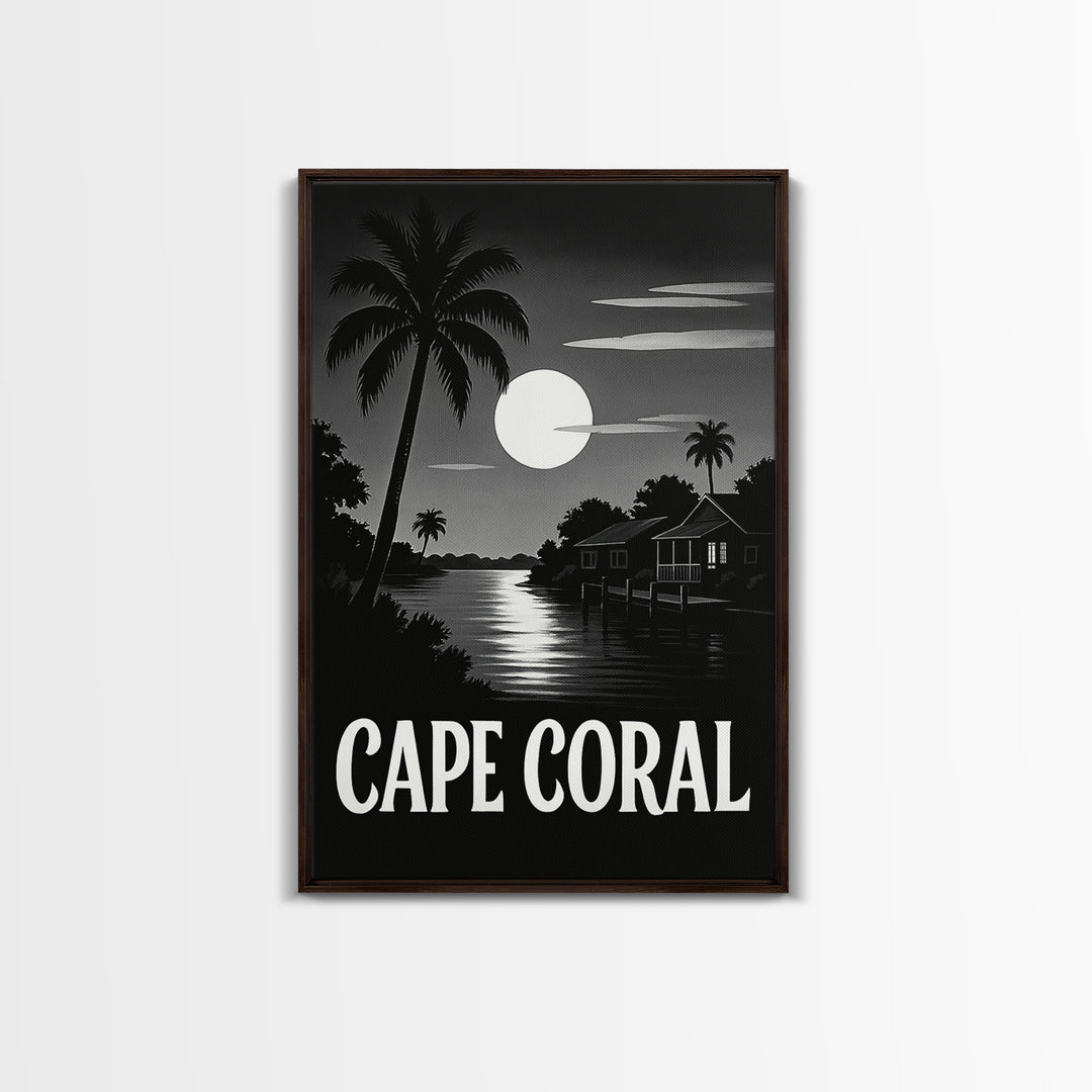 Cape Coral Travel Poster, Canvas Print, Dark Moody City Wall Art, Cape Coral Travel Art, Travel Art Print, Home Office Decor, Art Print