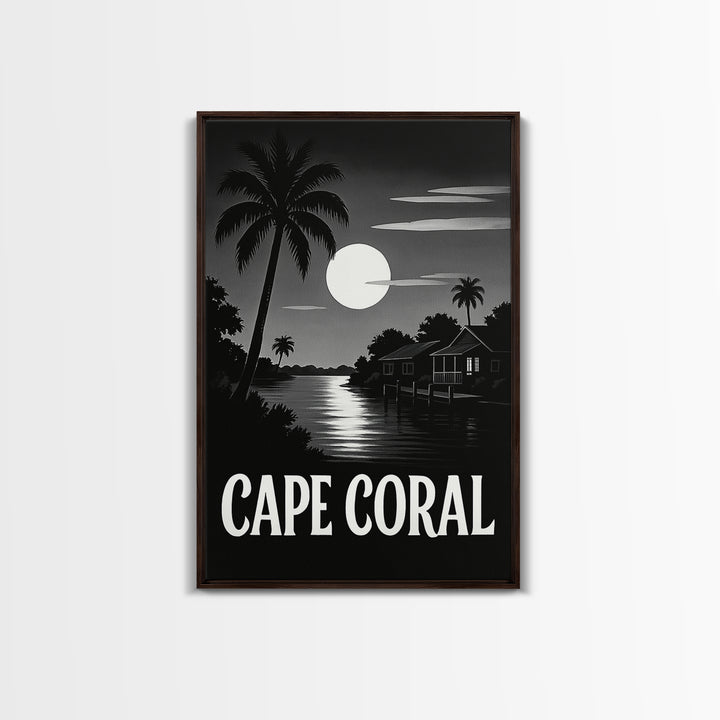 Cape Coral Travel Poster, Canvas Print, Dark Moody City Wall Art, Cape Coral Travel Art, Travel Art Print, Home Office Decor, Art Print