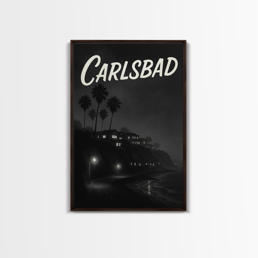 Carlsbad California Travel Poster, Framed Canvas Print, Night Street Poster Art, Carlsbad City Art, Travel Poster Set, Eclectic Wall Decor
