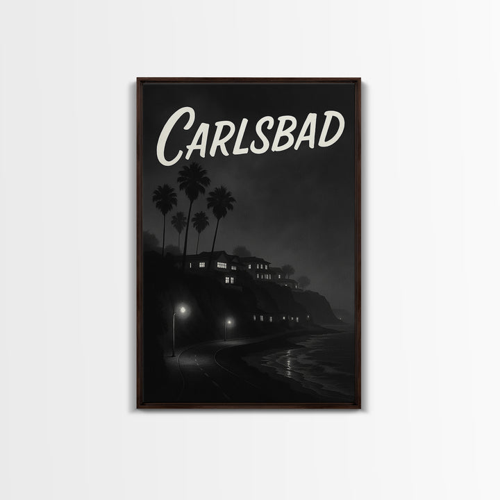 Carlsbad California Travel Poster, Framed Canvas Print, Night Street Poster Art, Carlsbad City Art, Travel Poster Set, Eclectic Wall Decor