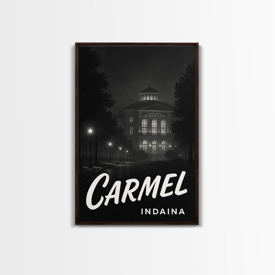 Carmel Indiana Travel Poster, Canvas Print, Vintage Noir Poster Art, Carmel Travel Art, Travel Art, Retro Travel Print, Mid Century Wall Art