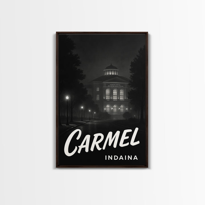 Carmel Indiana Travel Poster, Canvas Print, Vintage Noir Poster Art, Carmel Travel Art, Travel Art, Retro Travel Print, Mid Century Wall Art