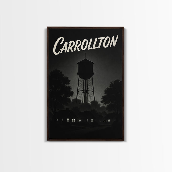Carrollton Travel Poster, Framed Canvas Print, Vintage Noir Poster Art, Carrollton Wall Art, City Illustration, Vintage City Art