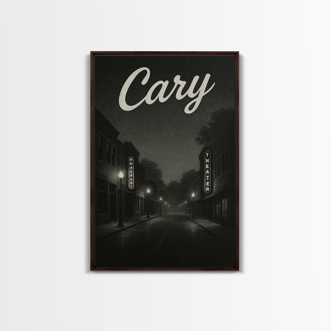 Cary North Carolina Travel Poster, Canvas Print, Dark Moody City Wall Art, Cary Print, Travel Poster Set, Travel Art Print