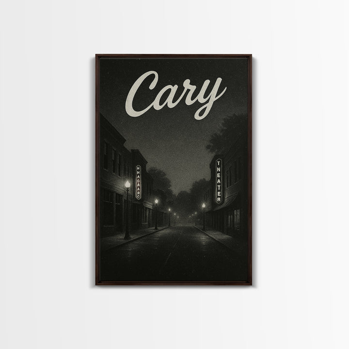 Cary North Carolina Travel Poster, Canvas Print, Dark Moody City Wall Art, Cary Print, Travel Poster Set, Travel Art Print