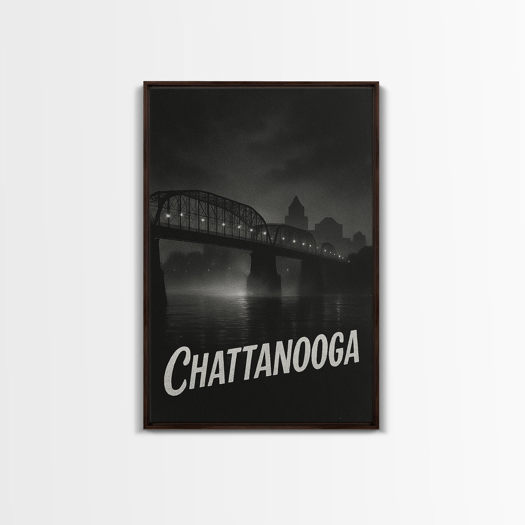 Chattanooga Tennessee Travel Poster, Canvas Print, Black And White Travel Art, Chattanooga Wall Art, Mid Century Wall Art, Travel Art