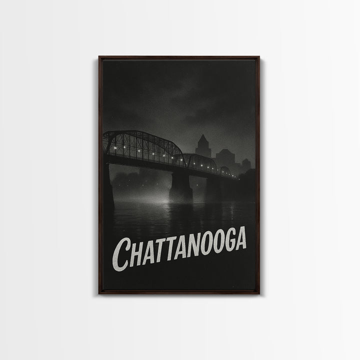 Chattanooga Tennessee Travel Poster, Canvas Print, Black And White Travel Art, Chattanooga Wall Art, Mid Century Wall Art, Travel Art