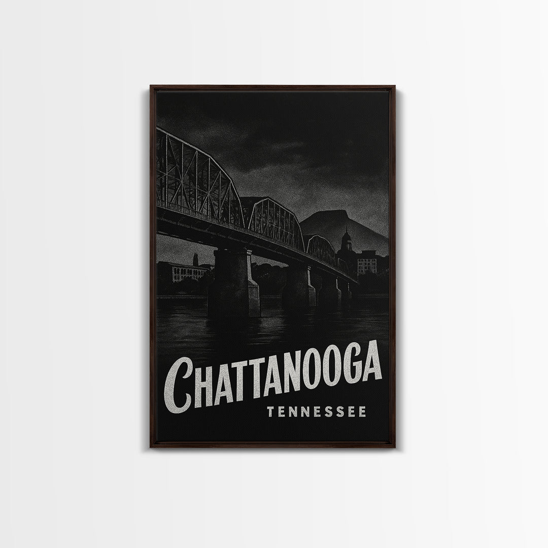 Chattanooga Travel Poster, Framed Canvas Print, Dark Moody City Wall Art, Chattanooga City Art, City Art Print, Wanderlust Decor