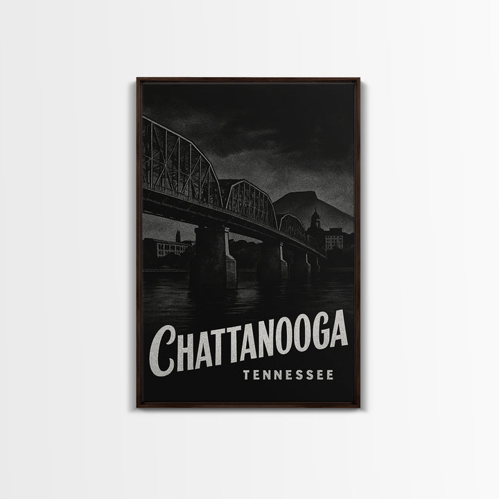 Chattanooga Travel Poster, Framed Canvas Print, Dark Moody City Wall Art, Chattanooga City Art, City Art Print, Wanderlust Decor
