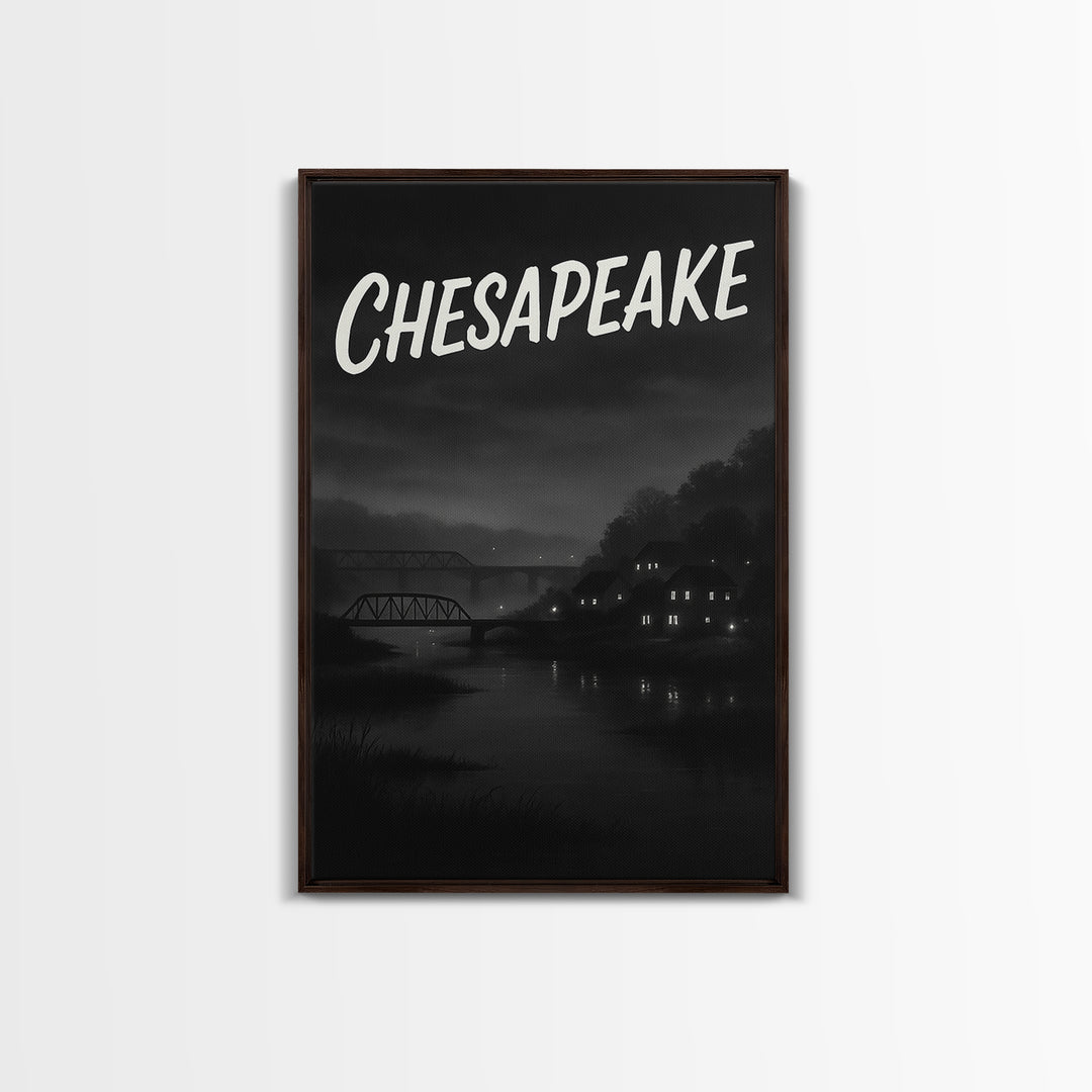 Chesapeake Travel Poster, Framed Canvas Print, Black And White Travel Art, Chesapeake Travel Art, City Illustration, Travel Poster Set