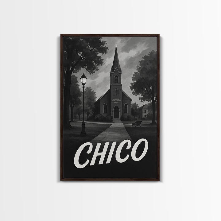 Chico Travel Poster, Canvas Print, Dark Moody City Wall Art, Chico Travel Art, City Travel Prints, Eclectic Wall Decor, Travel Wall Art