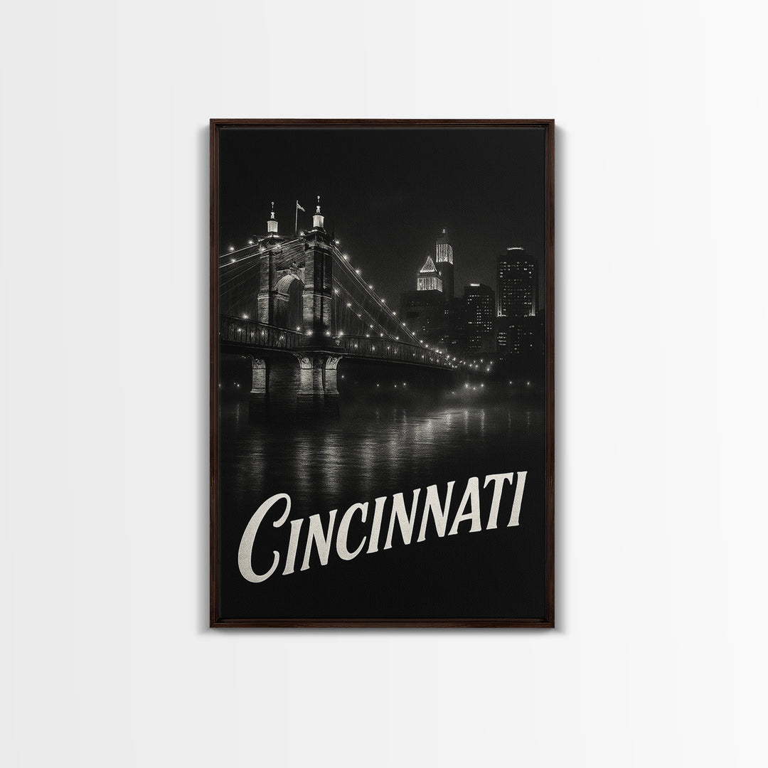 Cincinnati Ohio Travel Poster, Canvas Print, Black And White Travel Art, Cincinnati City Art, Travel Poster Art, City Art Print, Art Print