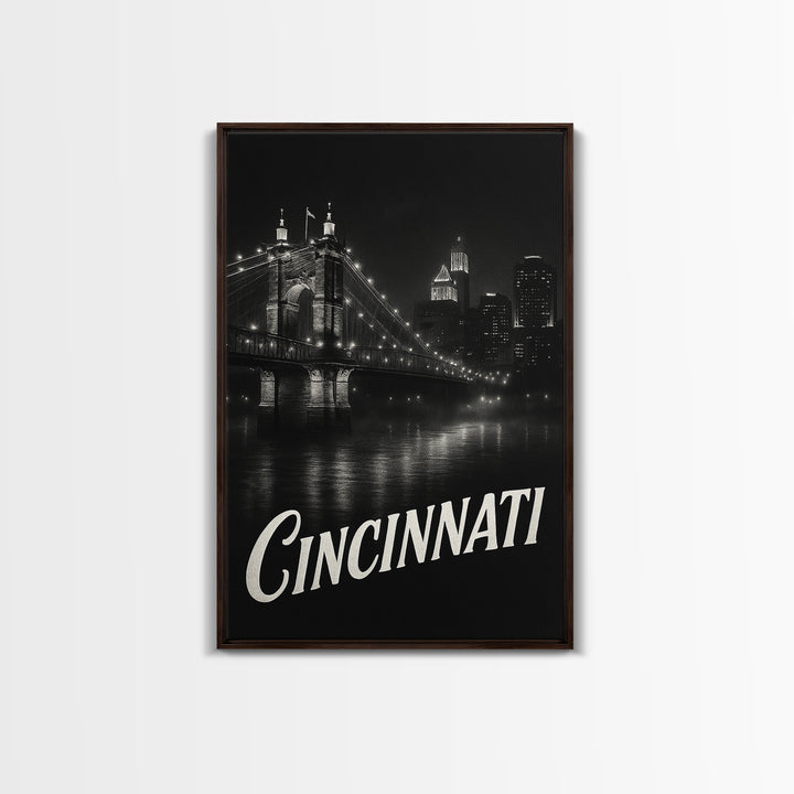Cincinnati Ohio Travel Poster, Canvas Print, Black And White Travel Art, Cincinnati City Art, Travel Poster Art, City Art Print, Art Print