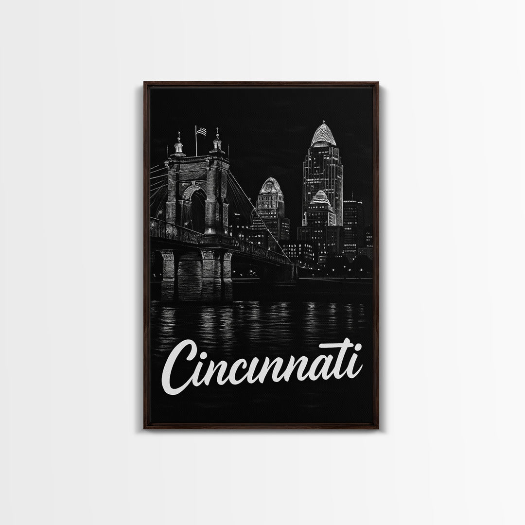 Cincinnati Travel Poster, Canvas Print, Night Street Poster Art, Cincinnati Poster Print, Travel Art Print, City Travel Prints