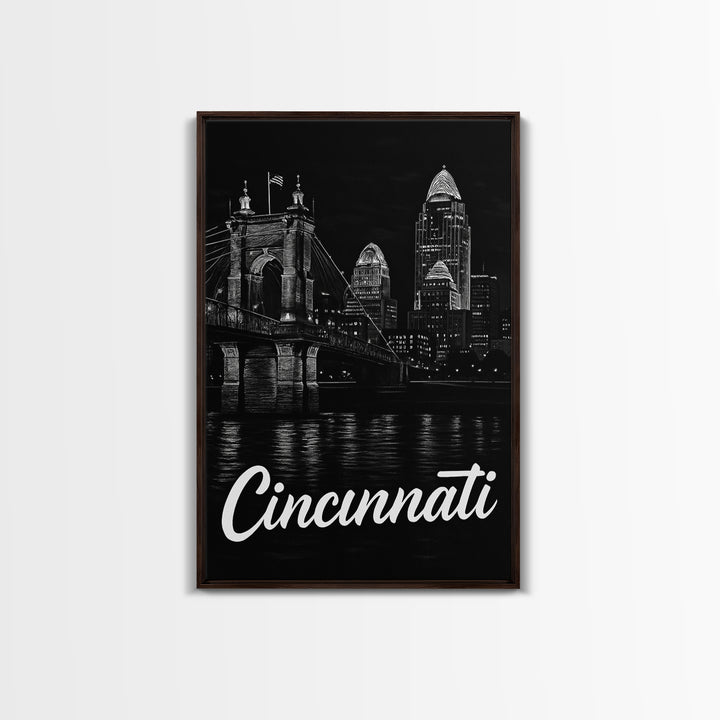Cincinnati Travel Poster, Canvas Print, Night Street Poster Art, Cincinnati Poster Print, Travel Art Print, City Travel Prints