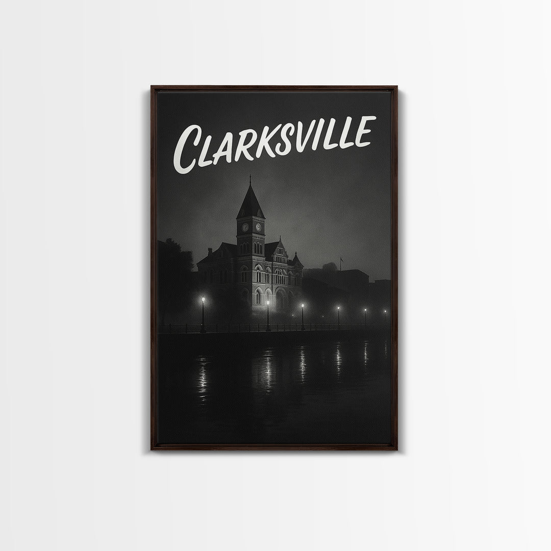Clarksville Tennessee Travel Poster, Canvas Print, Night Street Poster Art, Clarksville Travel Art, Watercolor Downtown Skyline, Art Print