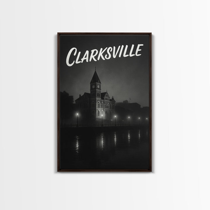 Clarksville Tennessee Travel Poster, Canvas Print, Night Street Poster Art, Clarksville Travel Art, Watercolor Downtown Skyline, Art Print