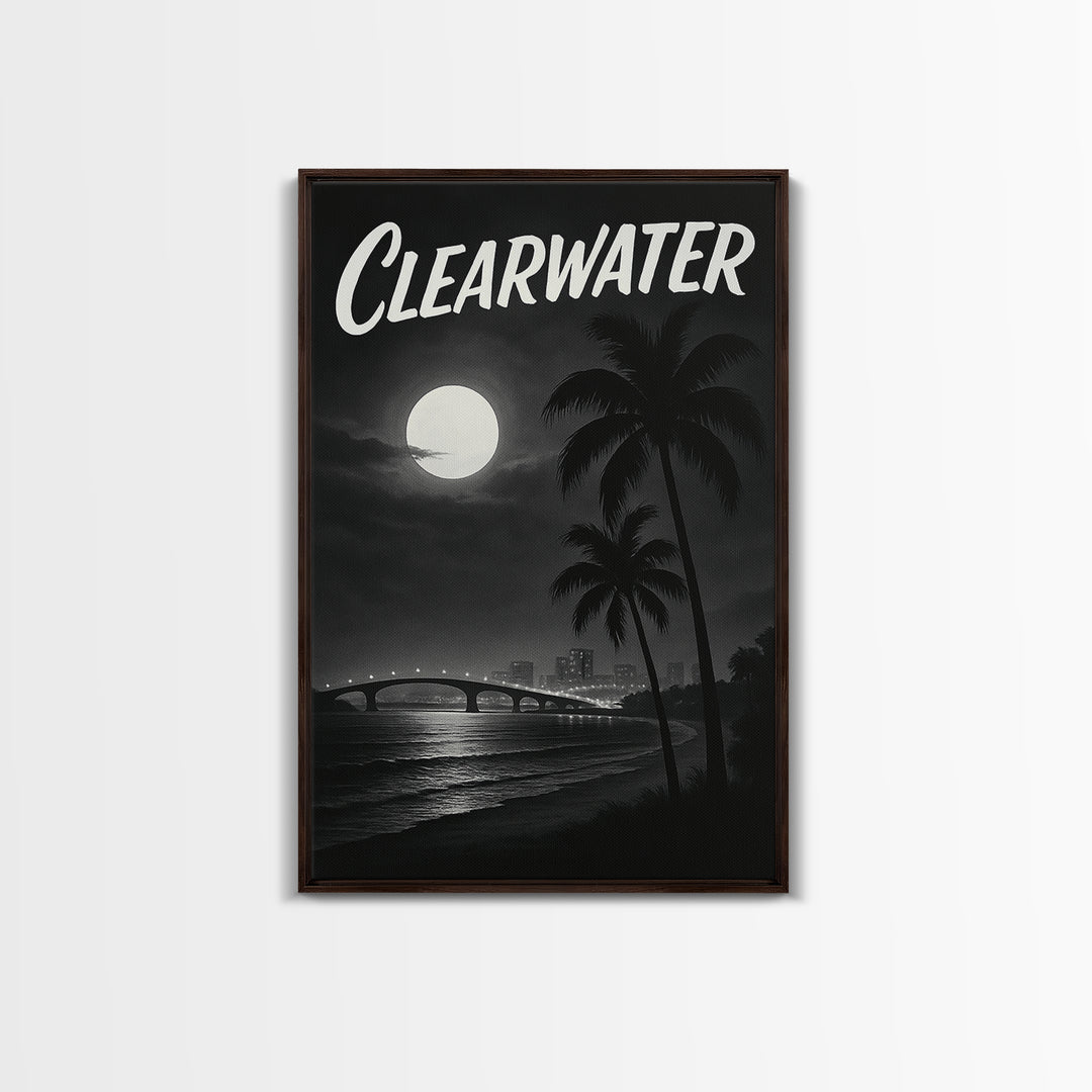 Clearwater Florida Travel Poster, Framed Canvas Print, Dark Moody City Wall Art, Clearwater Wall Art, Travel Poster Set, Travel Art Print