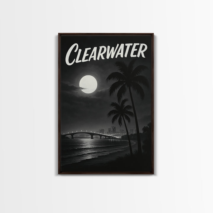 Clearwater Florida Travel Poster, Framed Canvas Print, Dark Moody City Wall Art, Clearwater Wall Art, Travel Poster Set, Travel Art Print