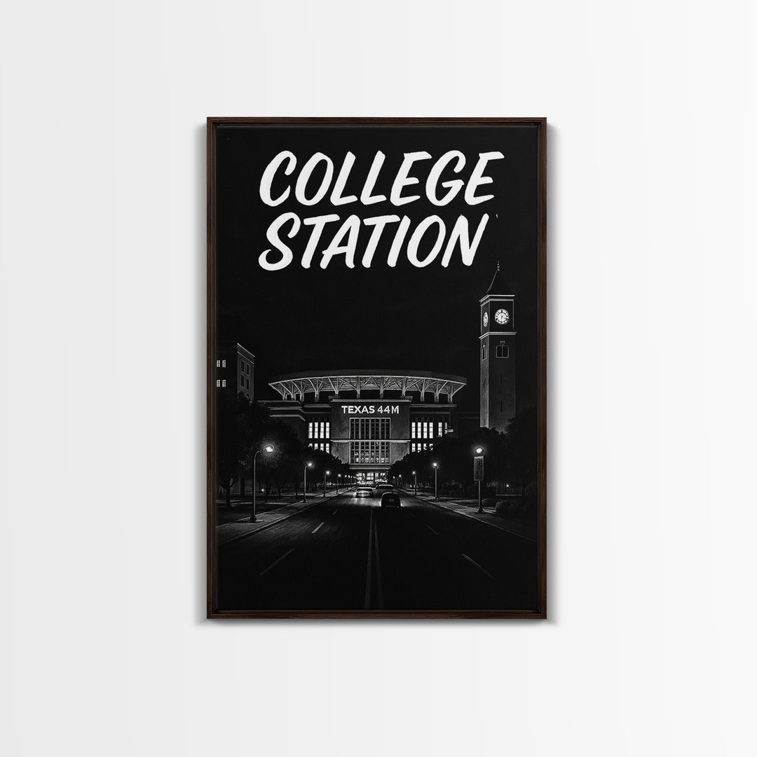 College Station Travel Poster, Canvas Print, Night Street Poster Art, College Station City Art, Travel Poster Art, Vintage Travel Art