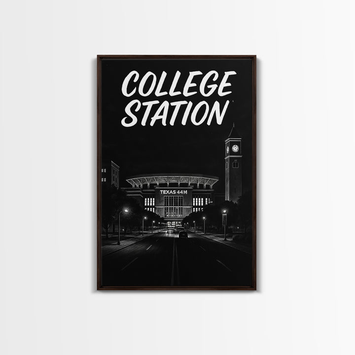 College Station Travel Poster, Canvas Print, Night Street Poster Art, College Station City Art, Travel Poster Art, Vintage Travel Art