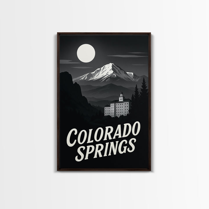 Colorado Springs Travel Poster, Canvas Print, Black And White Travel Art, Colorado Springs City Art, Travel Poster Art, City Illustration