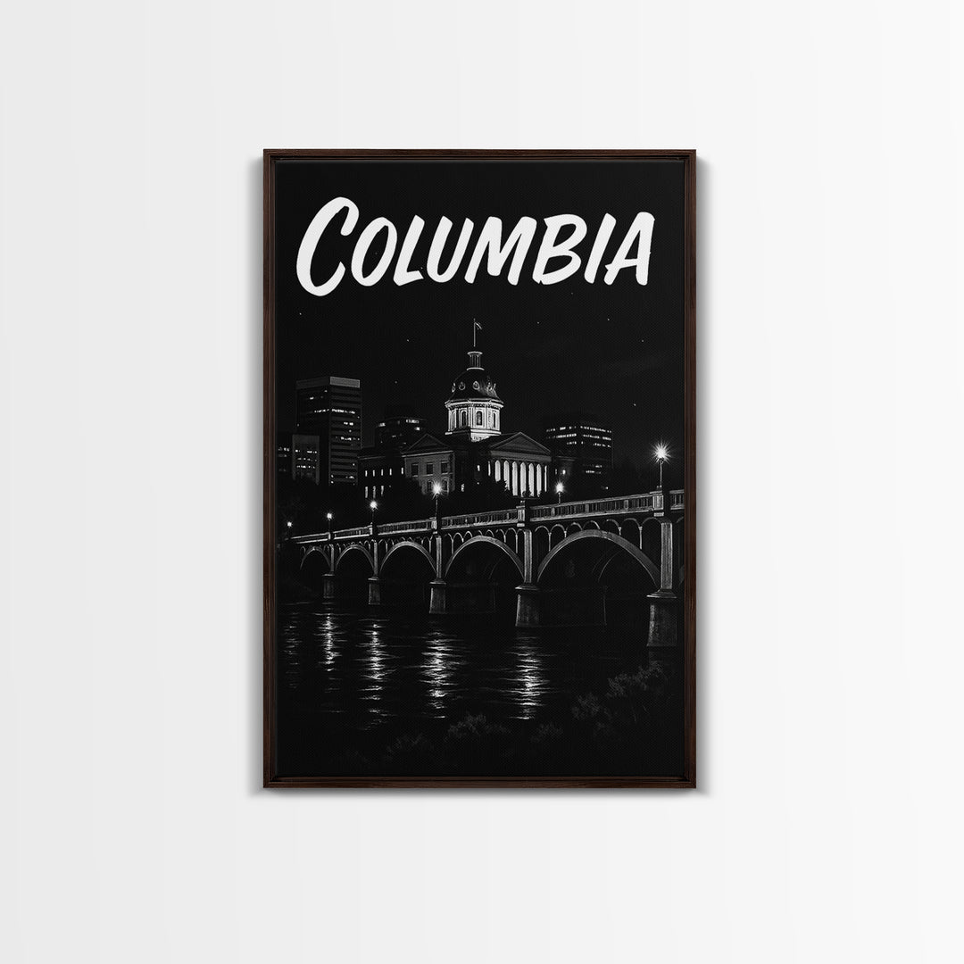 Columbia South Carolina Travel Poster, Canvas Print, Night Street Poster Art, Columbia Travel Art, Travel Prints, Art Print, Travel Wall Art