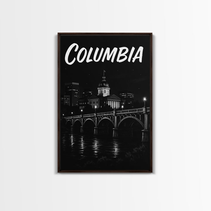 Columbia South Carolina Travel Poster, Canvas Print, Night Street Poster Art, Columbia Travel Art, Travel Prints, Art Print, Travel Wall Art