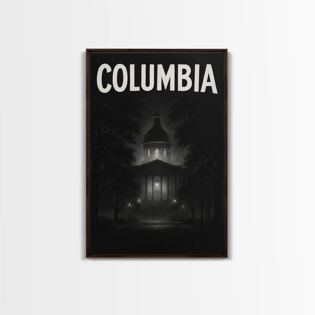 Columbia Travel Poster, Canvas Print, Dark Moody City Wall Art, Columbia Travel Art, Travel Wall Decor, Travel Art Print, Gift For Travelers