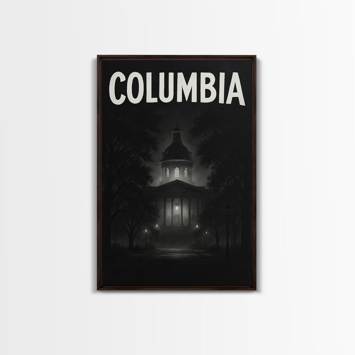 Columbia Travel Poster, Canvas Print, Dark Moody City Wall Art, Columbia Travel Art, Travel Wall Decor, Travel Art Print, Gift For Travelers