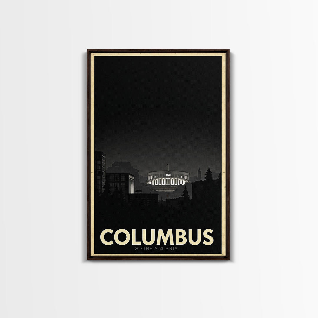 Columbus Travel Poster, Canvas Print, Vintage Noir Poster Art, Columbus City Art, Travel Art Print, Living Room Wall Art, City Travel Prints