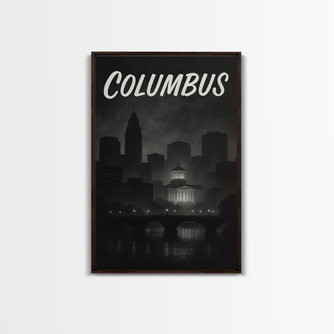 Columbus Travel Poster, Canvas Print, Vintage Noir Poster Art, Columbus Wall Art, Travel Poster Art, Vintage Travel Print, Travel Wall Art