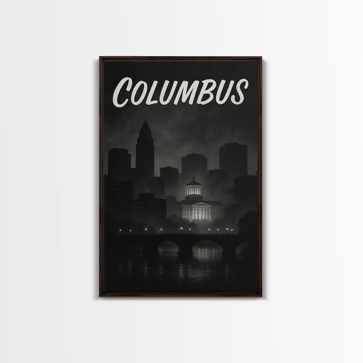 Columbus Travel Poster, Canvas Print, Vintage Noir Poster Art, Columbus Wall Art, Travel Poster Art, Vintage Travel Print, Travel Wall Art