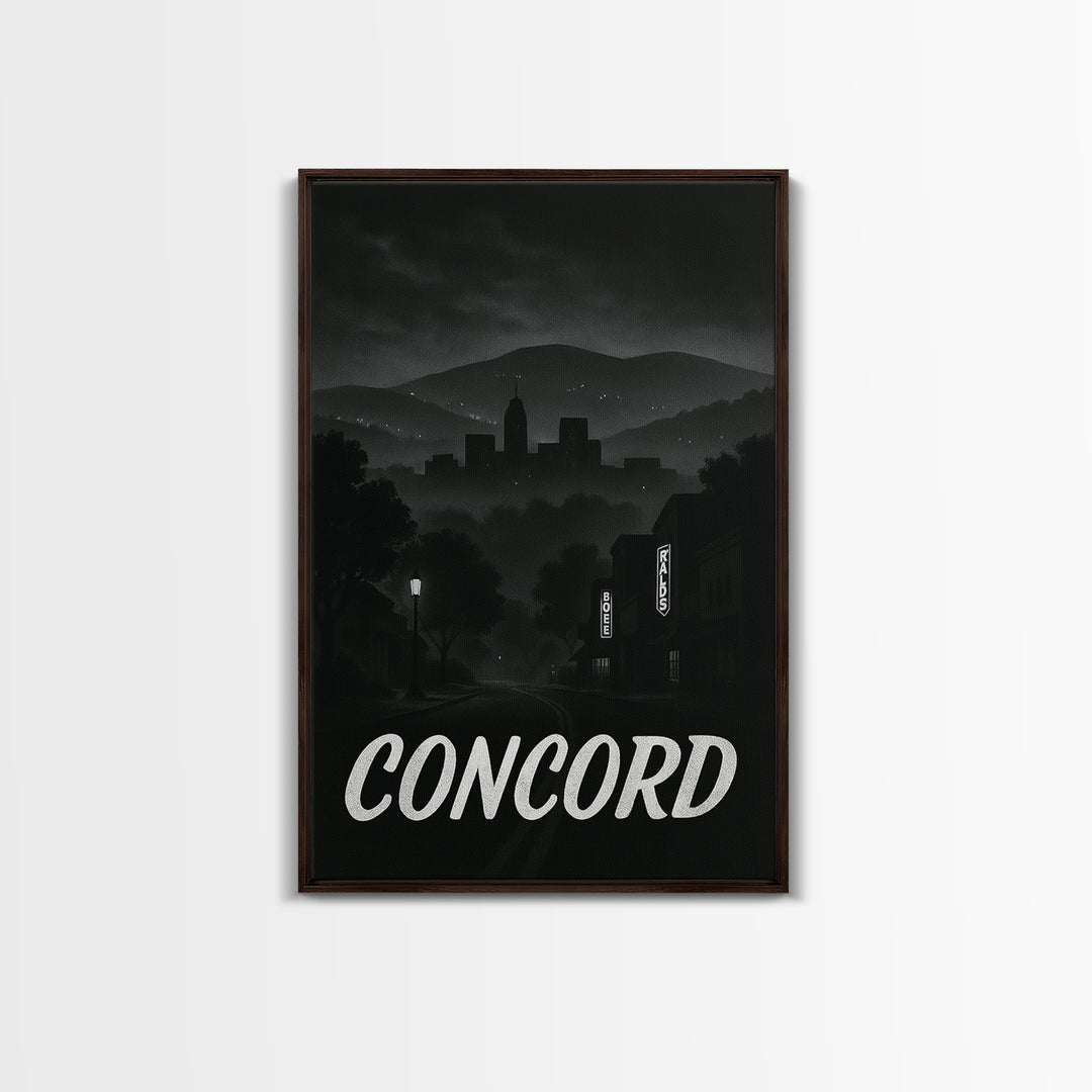 Concord California Travel Poster, Framed Canvas Print, Black And White Travel Art, Concord Travel Art, Travel Wall Art, City Illustration