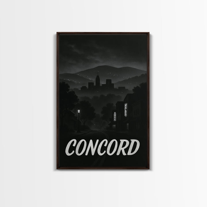 Concord California Travel Poster, Framed Canvas Print, Black And White Travel Art, Concord Travel Art, Travel Wall Art, City Illustration