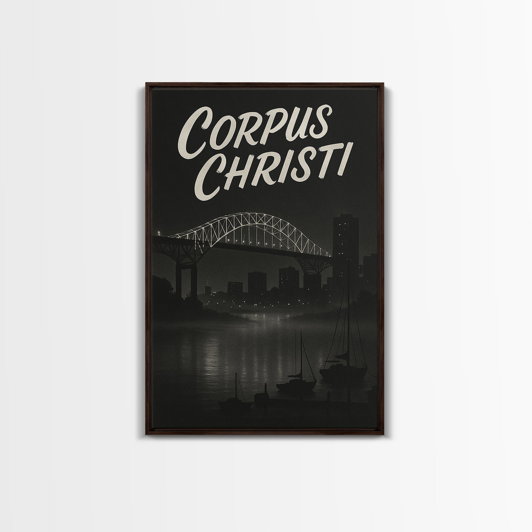 Corpus Christi Travel Poster, Framed Canvas Print, Night Street Poster Art, Corpus Christi Travel Art, Living Room Wall Art, Home Decor