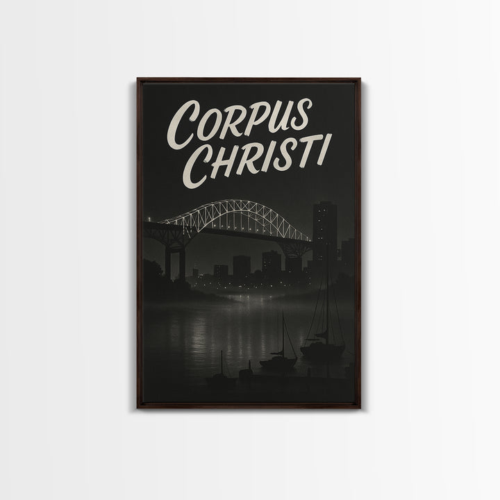 Corpus Christi Travel Poster, Framed Canvas Print, Night Street Poster Art, Corpus Christi Travel Art, Living Room Wall Art, Home Decor