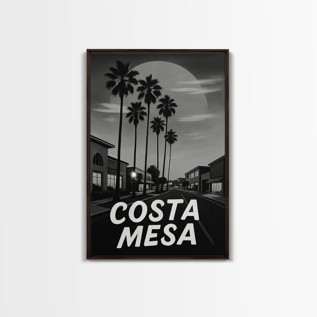 Costa Mesa Travel Poster, Framed Canvas Print, Night Street Poster Art, Costa Mesa Poster Print, Eclectic Wall Decor, Retro Travel Print