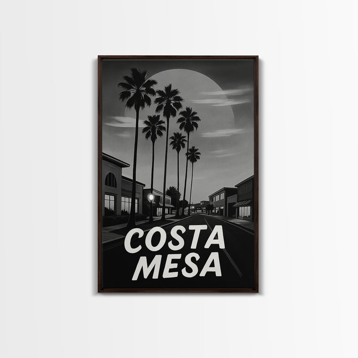 Costa Mesa Travel Poster, Framed Canvas Print, Night Street Poster Art, Costa Mesa Poster Print, Eclectic Wall Decor, Retro Travel Print