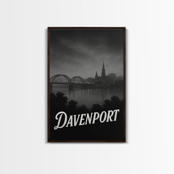 Davenport Iowa Travel Poster, Canvas Print, Night Street Poster Art, Davenport City Art, Travel Art Print, Vintage Travel Print, Travel Gift