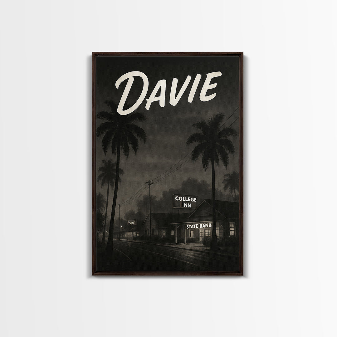 Davie Florida Travel Poster, Canvas Print, Black And White Travel Art, Davie Art Print, City Poster, Travel Wall Art, Travel Art Print