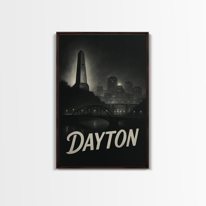Dayton Ohio Travel Poster, Canvas Print, Night Street Poster Art, Dayton City Art, Travel Wall Art, Retro Travel Print, Vintage Travel Art