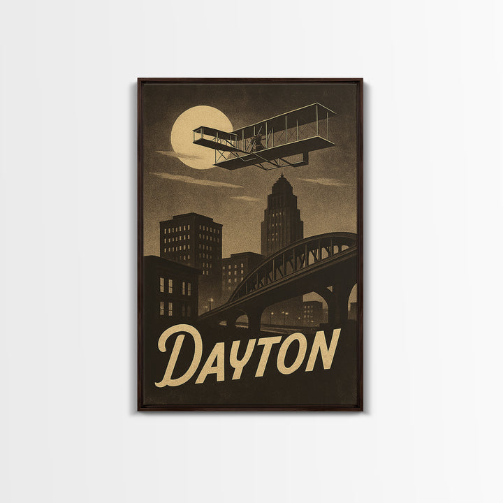 Dayton Travel Poster, Framed Canvas Print, Black And White Travel Art, Dayton Art Print, Modern Wall Decor, Eclectic Wall Decor